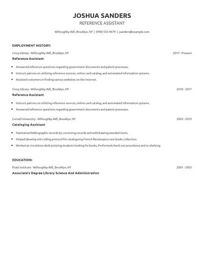 Reference Assistant Resume