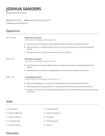 Reference Assistant Resume