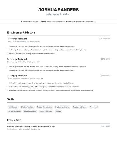 Reference Assistant Resume