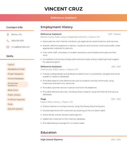 Reference Assistant Resume