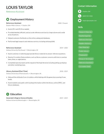Reference Assistant Resume