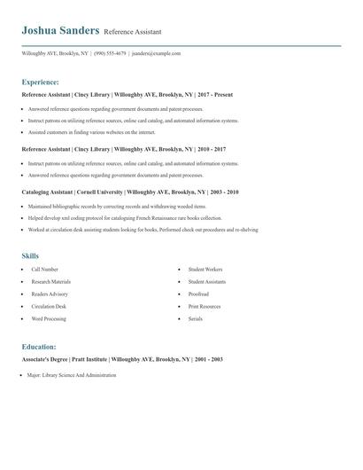 Reference Assistant Resume