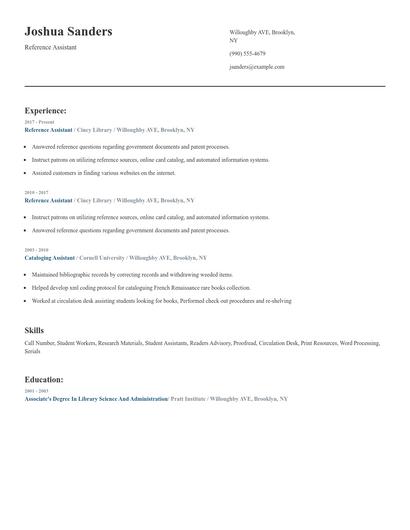 Reference Assistant Resume