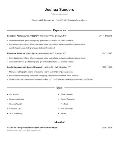 Reference Assistant Resume