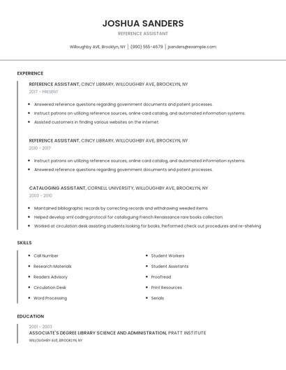 Reference Assistant Resume