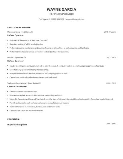 Refiner Operator Resume