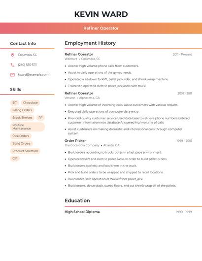 Refiner Operator Resume