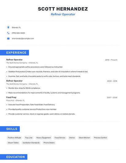 Refiner Operator Resume