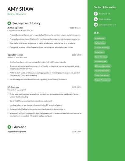 Refiner Operator Resume