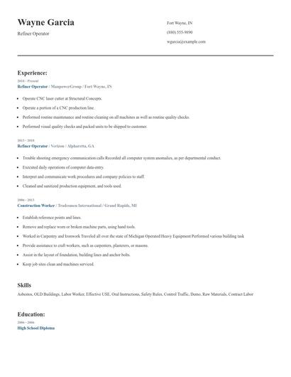 Refiner Operator Resume