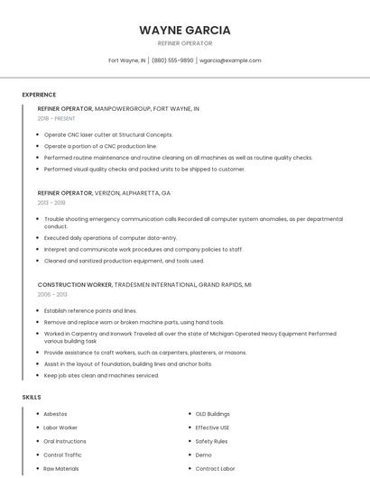 Refiner Operator Resume