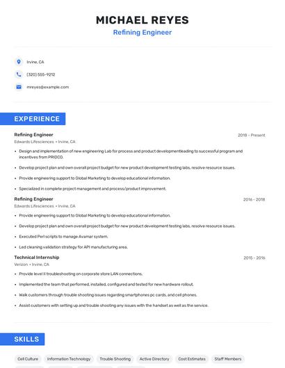 Refining Engineer Resume