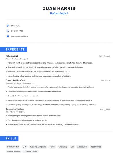 Reflexologist Resume
