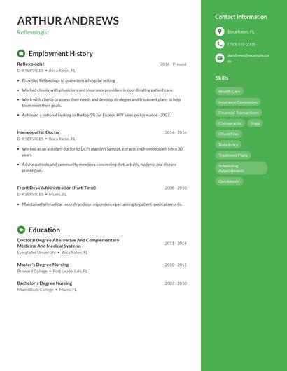Reflexologist Resume