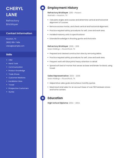 Refractory Bricklayer Resume