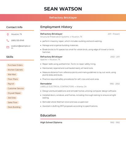 Refractory Bricklayer Resume
