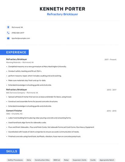 Refractory Bricklayer Resume