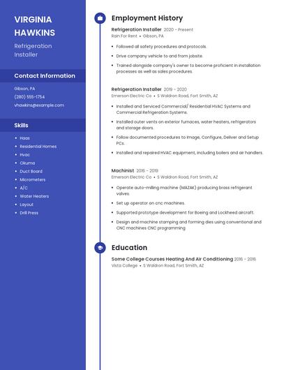 Refrigeration Installer Resume