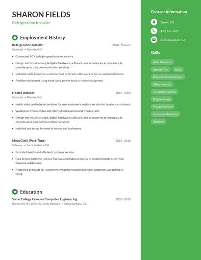 Refrigeration Installer Resume