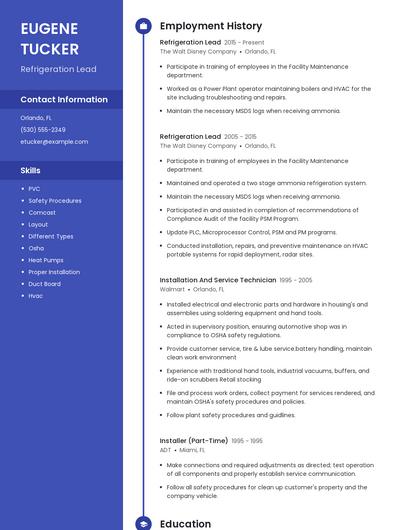 Refrigeration Lead Resume