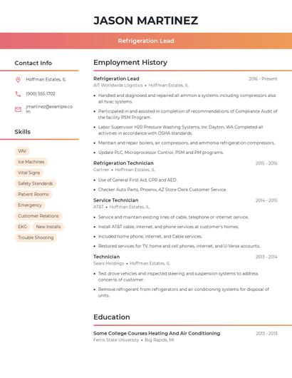 Refrigeration Lead Resume