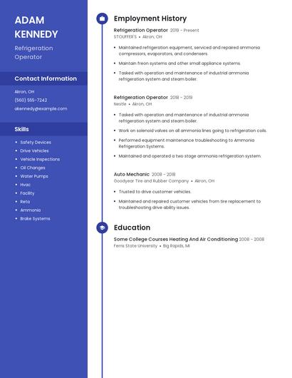 Refrigeration Operator Resume