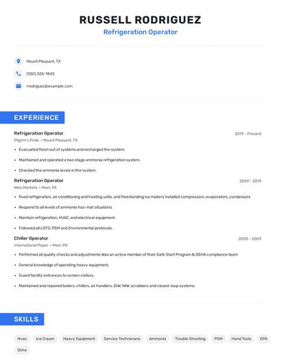 Refrigeration Operator Resume