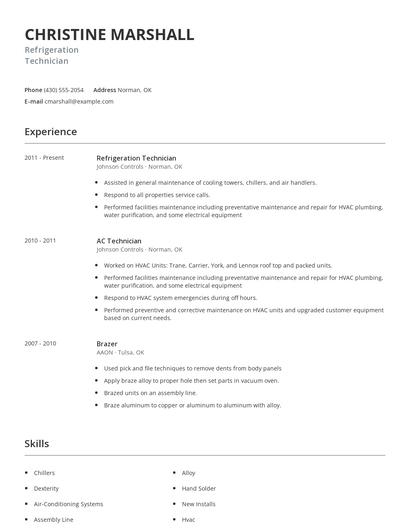 Refrigeration Technician Resume