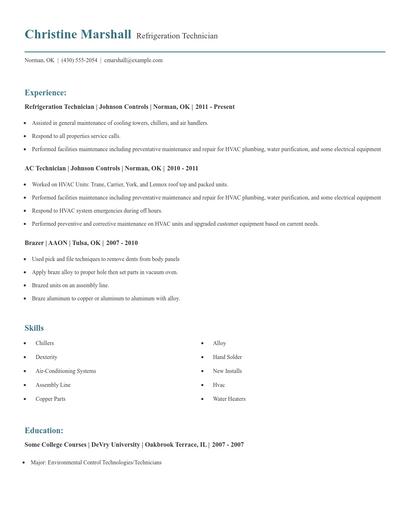 Refrigeration Technician Resume