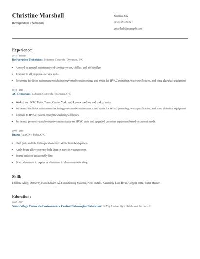 Refrigeration Technician Resume