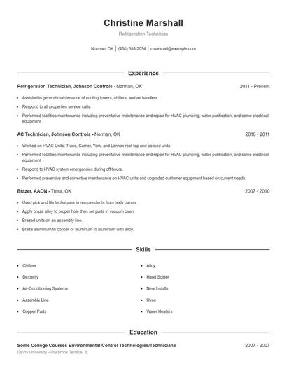 Refrigeration Technician Resume