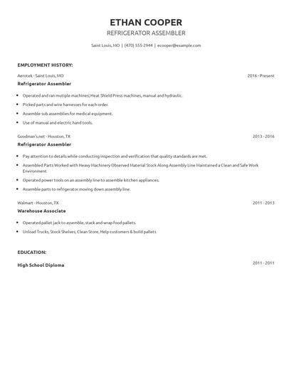 Refrigerator Assembler Resume