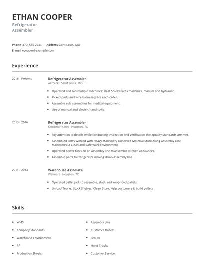 Refrigerator Assembler Resume