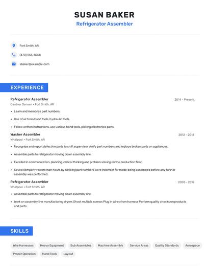 Refrigerator Assembler Resume