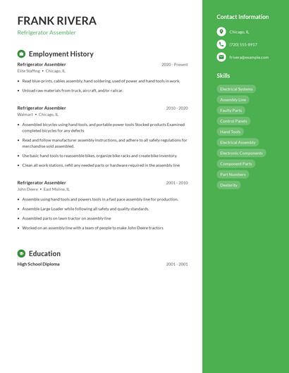 Refrigerator Assembler Resume