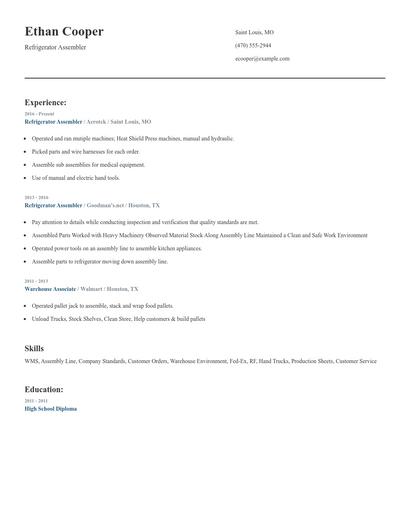 Refrigerator Assembler Resume