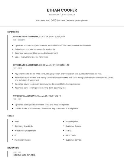 Refrigerator Assembler Resume