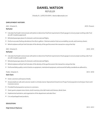 Refueler Resume
