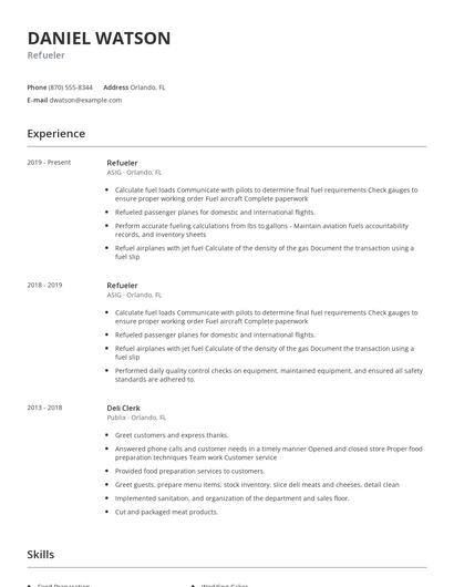Refueler Resume