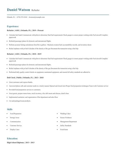 Refueler Resume