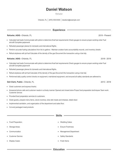 Refueler Resume