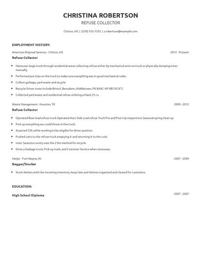 Refuse Collector Resume
