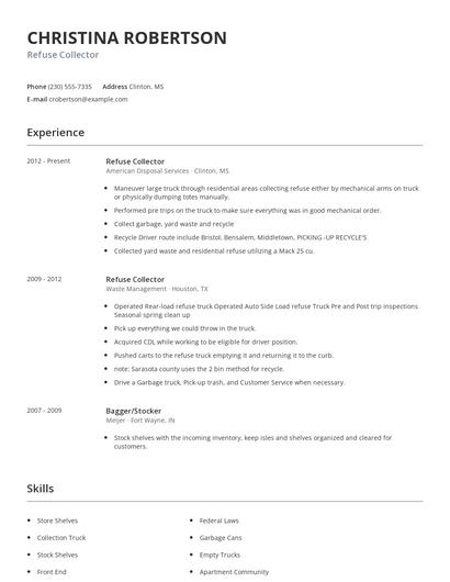 Refuse Collector Resume