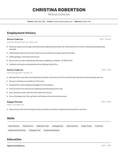 Refuse Collector Resume