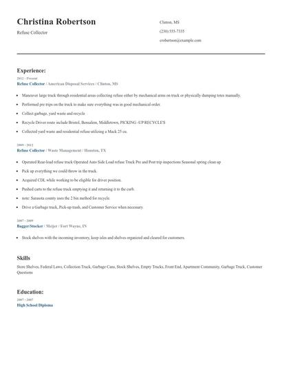 Refuse Collector Resume