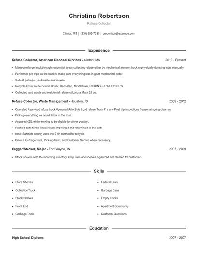 Refuse Collector Resume