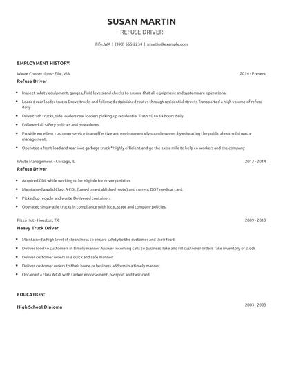 Refuse Driver Resume