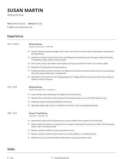 Refuse Driver Resume