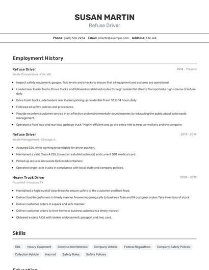 Refuse Driver Resume
