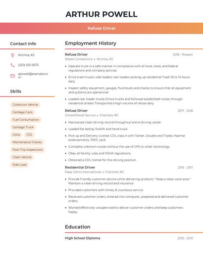 Refuse Driver Resume